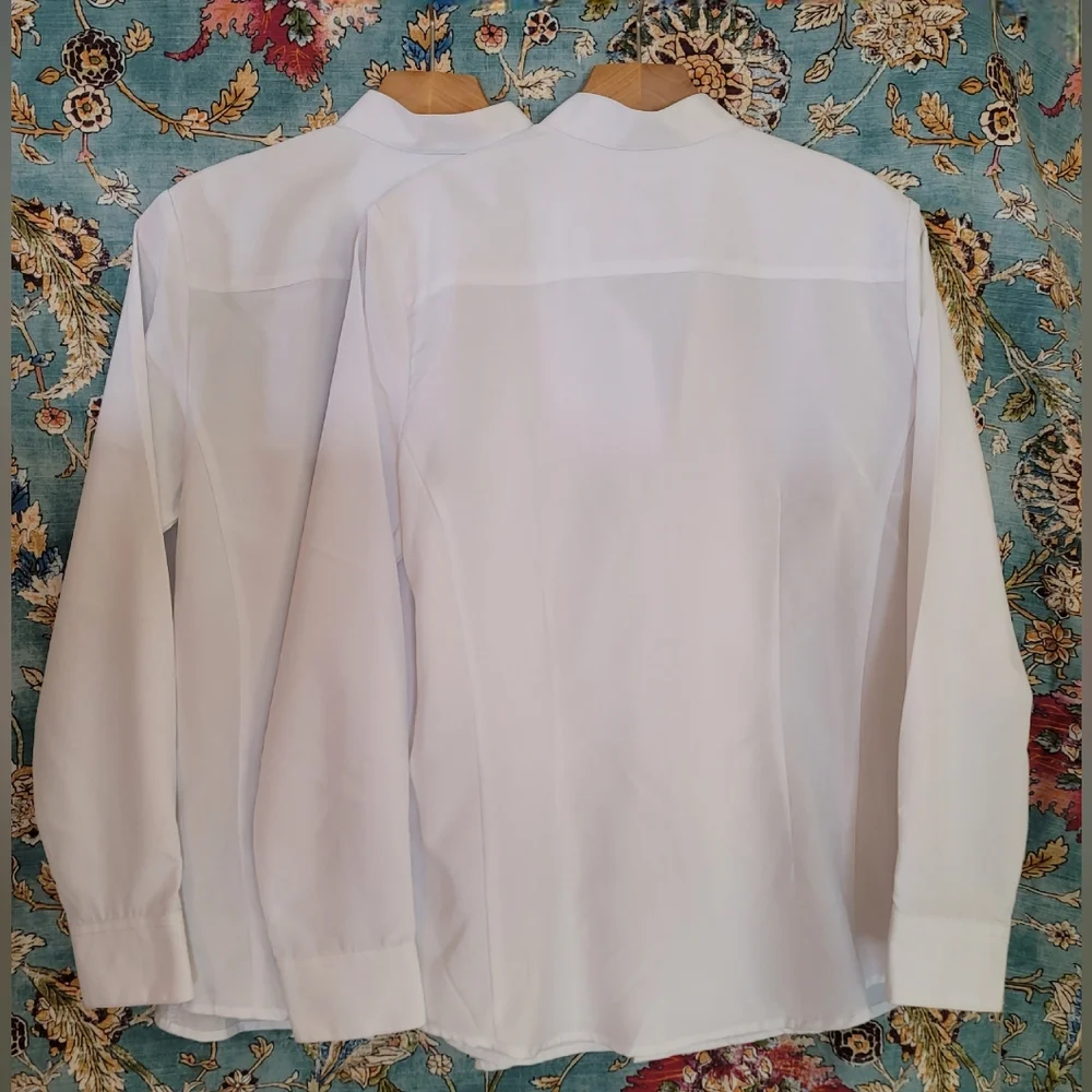 2 Ladies Edwards white work shirts with banded collar both size Medium - Picture 8 of 8